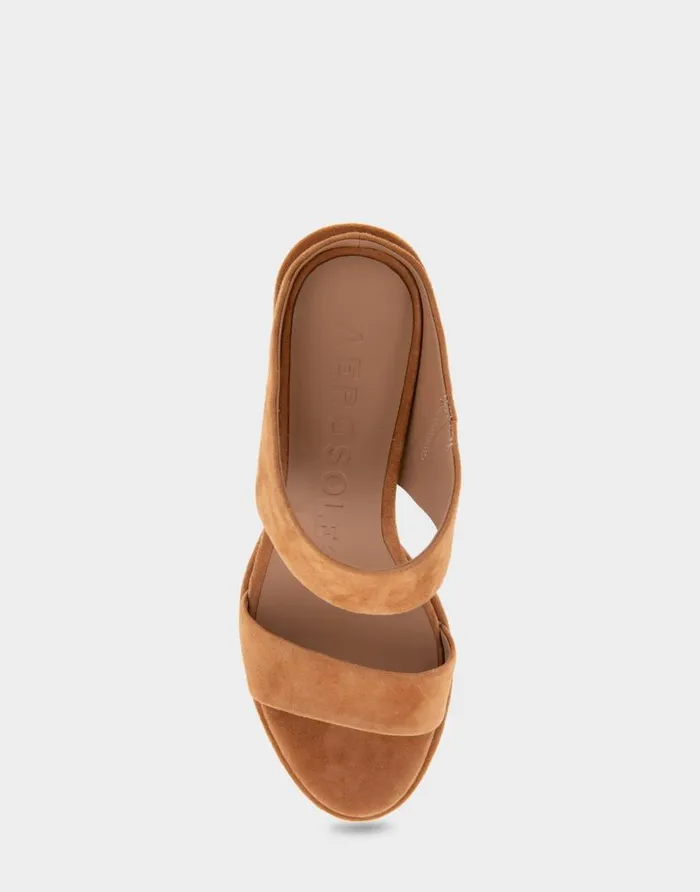 Aerosoles Comfortable Women039s Two Band Block Heel Sandal In Tan Suede Tan Suede Women Clogs and Mules