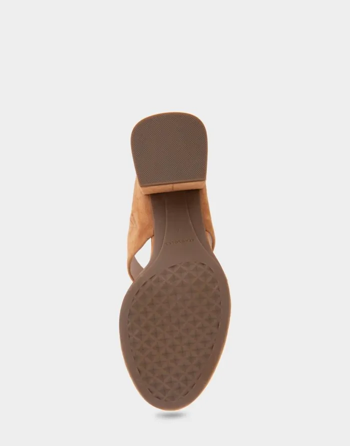 Aerosoles Comfortable Women039s Two Band Block Heel Sandal In Tan Suede Tan Suede Women Clogs and Mules