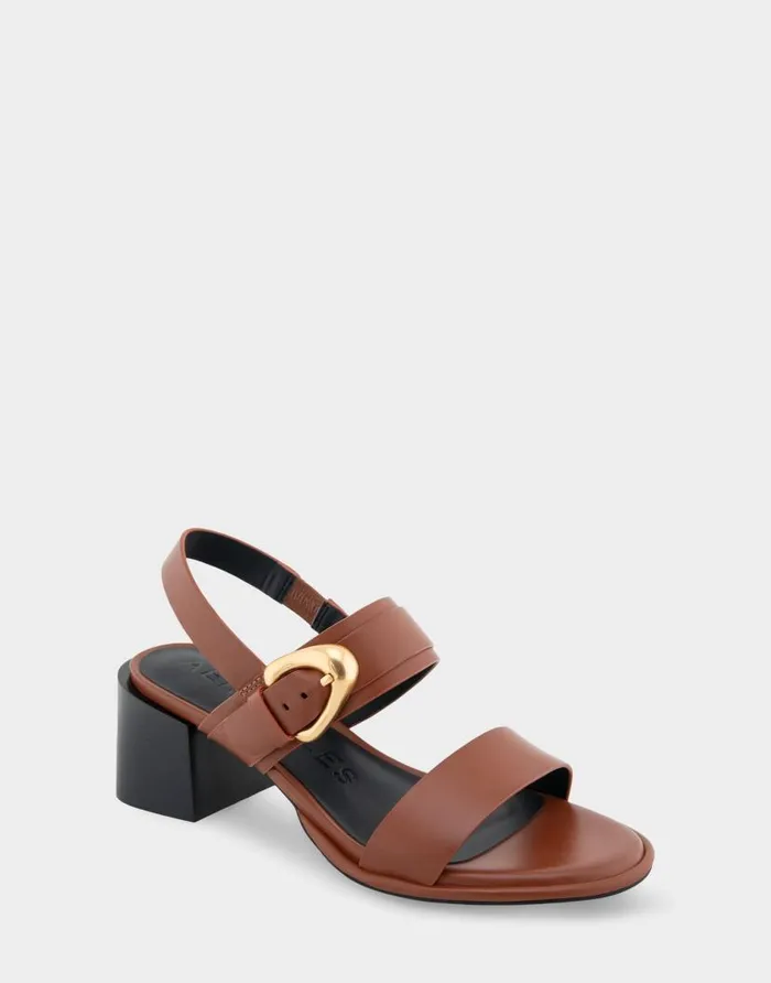 Aerosoles Comfortable Women039s Two Band Slingback Block Heel Sandal In Gingerbread Leather Gingerbread Leather Women Clogs and Mules