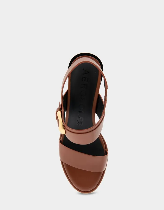 Aerosoles Comfortable Women039s Two Band Slingback Block Heel Sandal In Gingerbread Leather Gingerbread Leather Women Clogs and Mules
