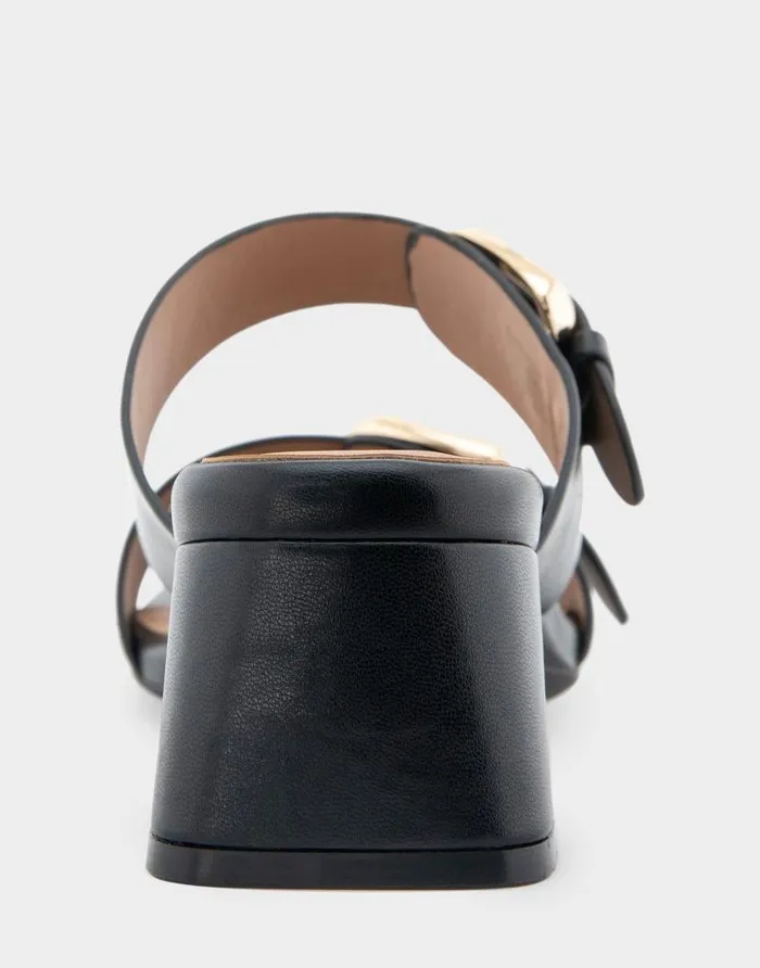 Aerosoles Comfortable Women039s Two Strap Block Heel Slide Sandal In Black Leather Black Leather Women Clogs and Mules