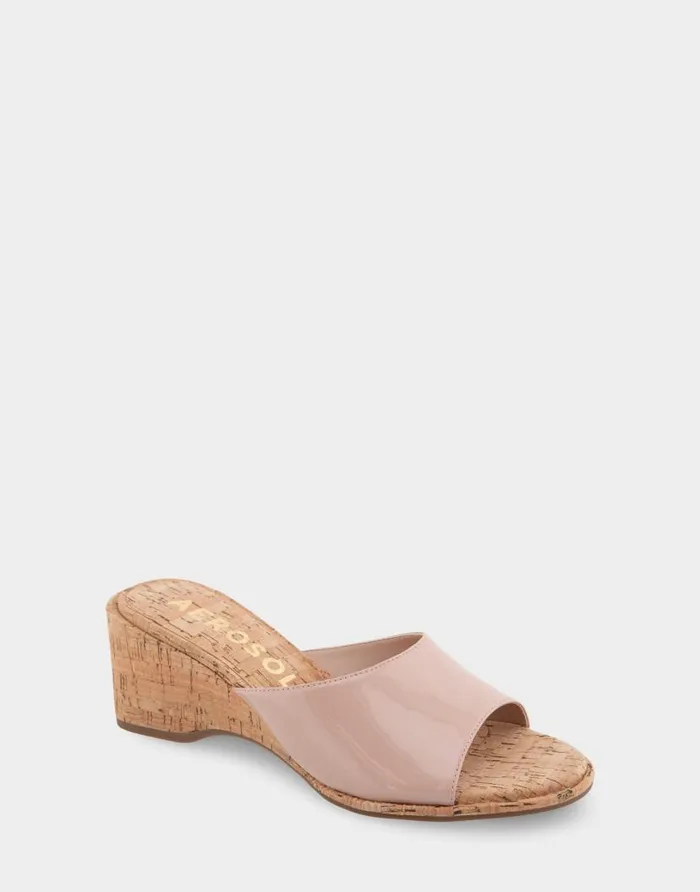 Aerosoles Comfortable Women039s Wedge Slide Sandal In Cipria Patent Faux Leather Cipria Patent Faux Leather Women Dress