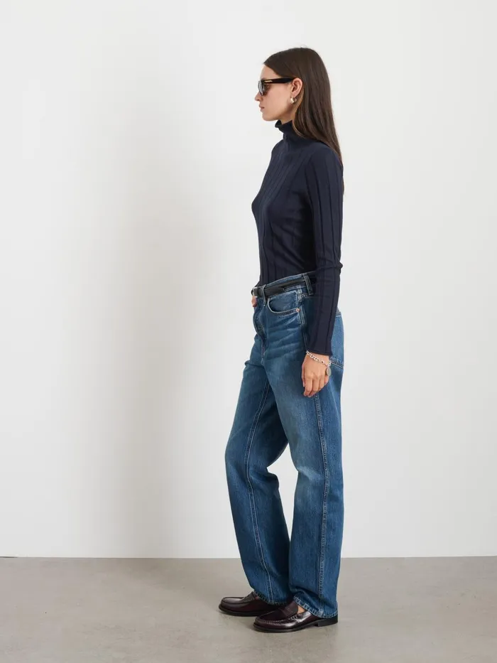 Alex Mill Sweaters Women Ellie Ribbed Turtleneck In Cotton Cashmere Navy