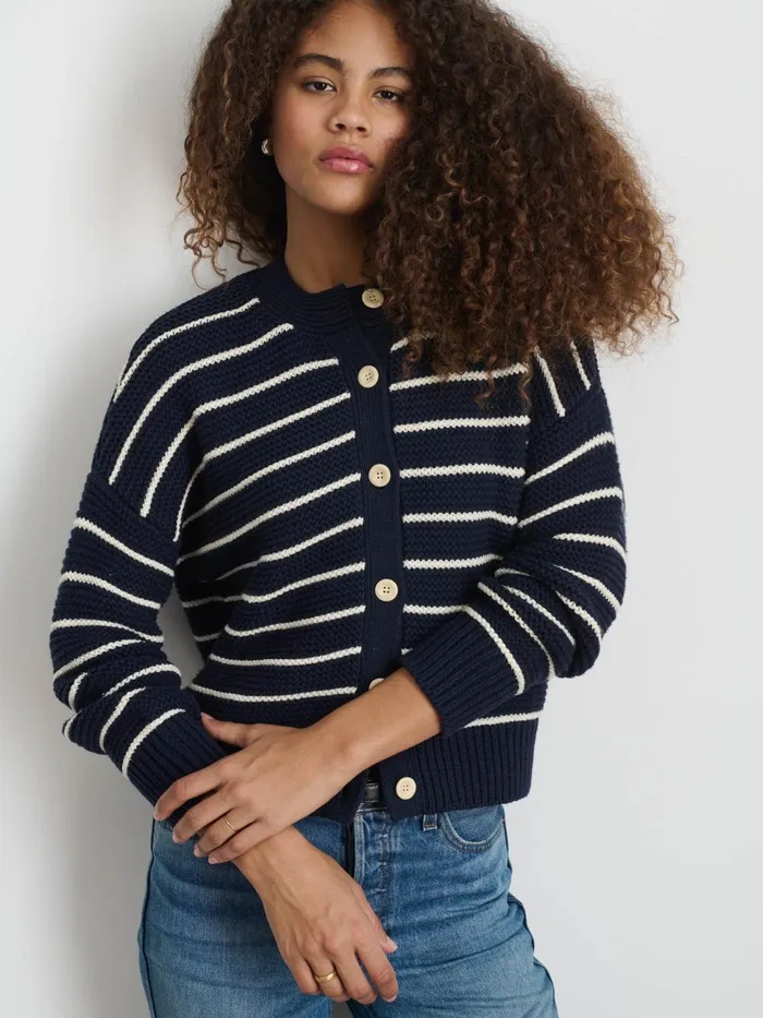 Alex Mill Sweaters Women Nico Striped Cardigan In Cotton Navyivory Alex Mill Sweaters Women Nico Striped Cardigan In Cotton Navyivory