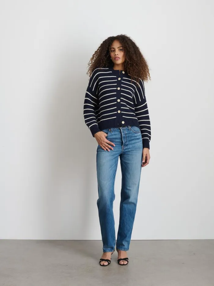 Alex Mill Sweaters Women Nico Striped Cardigan In Cotton Navyivory Alex Mill Sweaters Women Nico Striped Cardigan In Cotton Navyivory