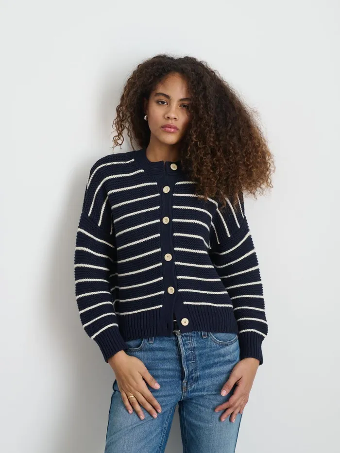 Alex Mill Sweaters Women Nico Striped Cardigan In Cotton Navyivory Alex Mill Sweaters Women Nico Striped Cardigan In Cotton Navyivory
