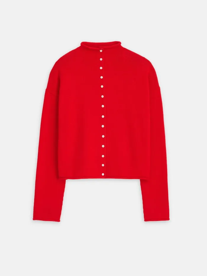 Alex Mill Sweaters Women Taylor Rollneck Cardigan In Cotton Cashmere Fire Red