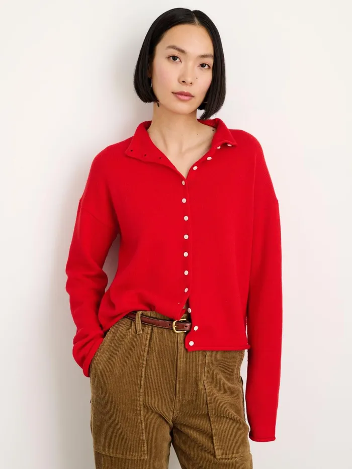 Alex Mill Sweaters Women Taylor Rollneck Cardigan In Cotton Cashmere Fire Red