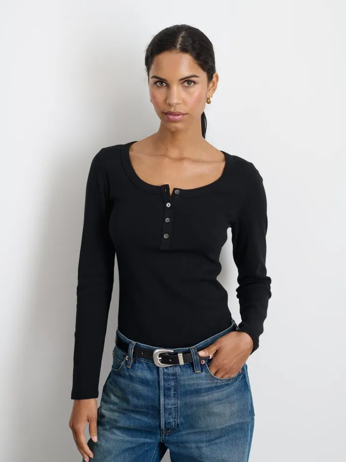 Alex Mill Tees Tanks Women Everyday Ribbed Henley Black Alex Mill Tees Tanks Women Everyday Ribbed Henley Black