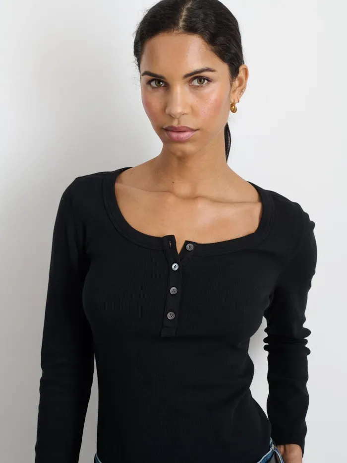 Alex Mill Tees Tanks Women Everyday Ribbed Henley Black Alex Mill Tees Tanks Women Everyday Ribbed Henley Black