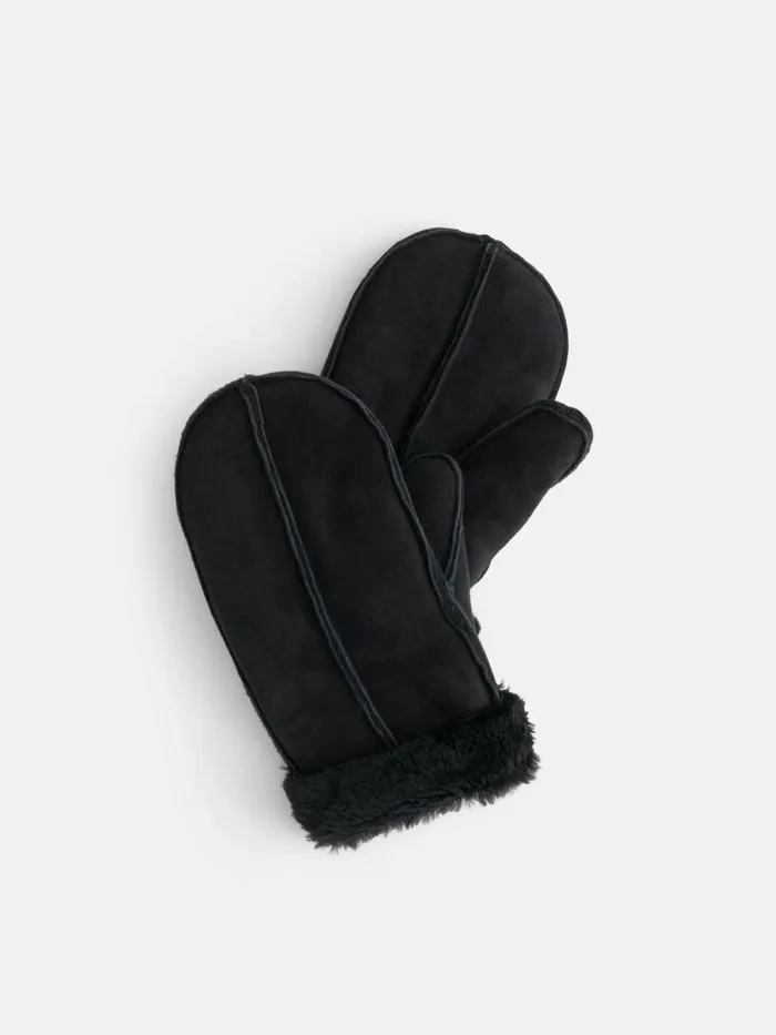 Alex Mill Women Owen Barry Mittens In Suede Shearling Blackblack