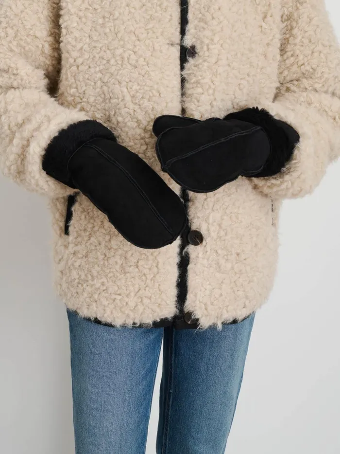 Alex Mill Women Owen Barry Mittens In Suede Shearling Blackblack