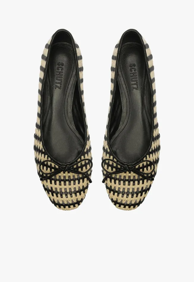 Arissa Straw Ballet Flat Black Women Schutz Shoes Ballerinas