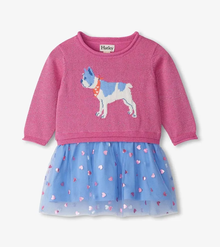 Baby and Toddler Girls French Bulldogs Drop Waist Sweater Dress Hatley