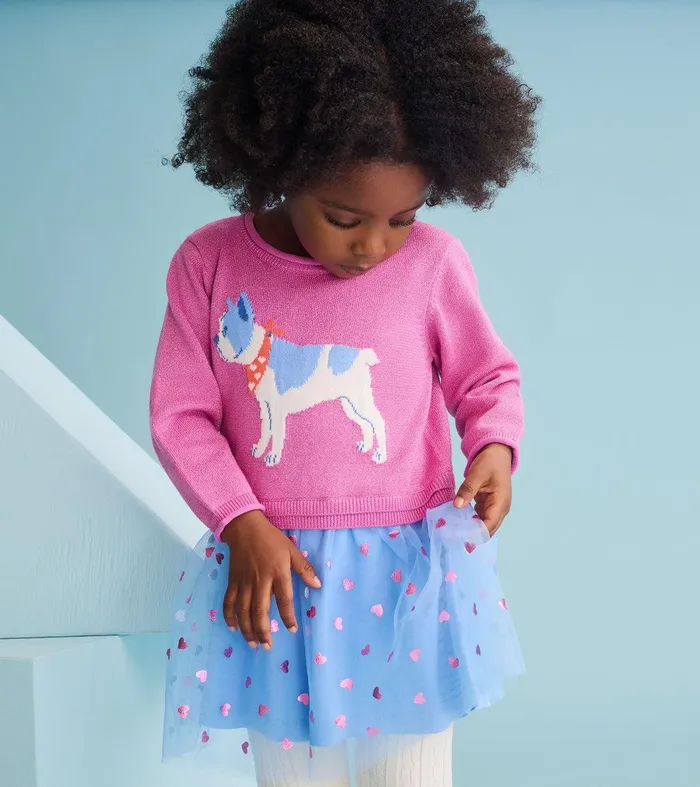 Baby and Toddler Girls French Bulldogs Drop Waist Sweater Dress Hatley