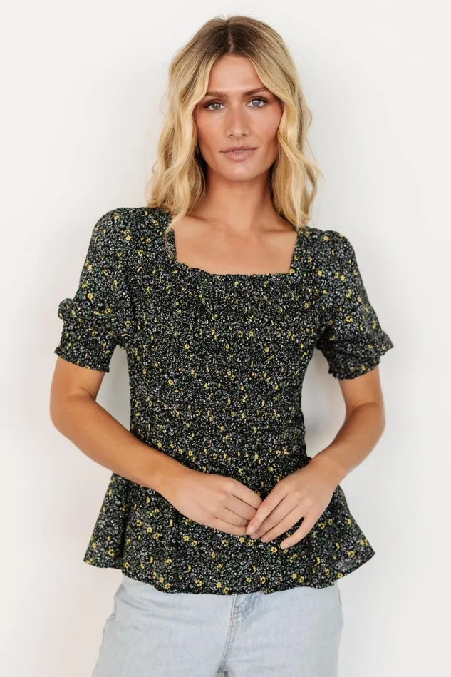 Baltic Born Blouses Shirts Women Felice Smocked Top Black Print