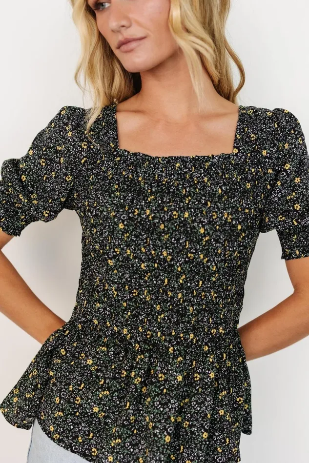 Baltic Born Blouses Shirts Women Felice Smocked Top Black Print Baltic Born Blouses Shirts Women Felice Smocked Top Black Print