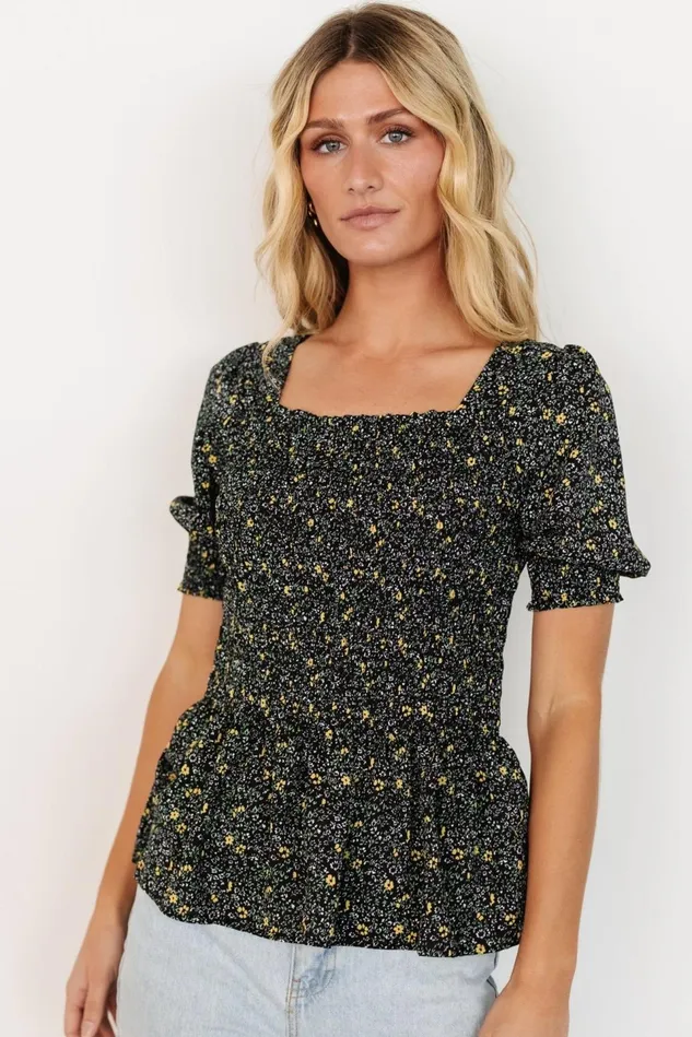 Baltic Born Blouses Shirts Women Felice Smocked Top Black Print Baltic Born Blouses Shirts Women Felice Smocked Top Black Print