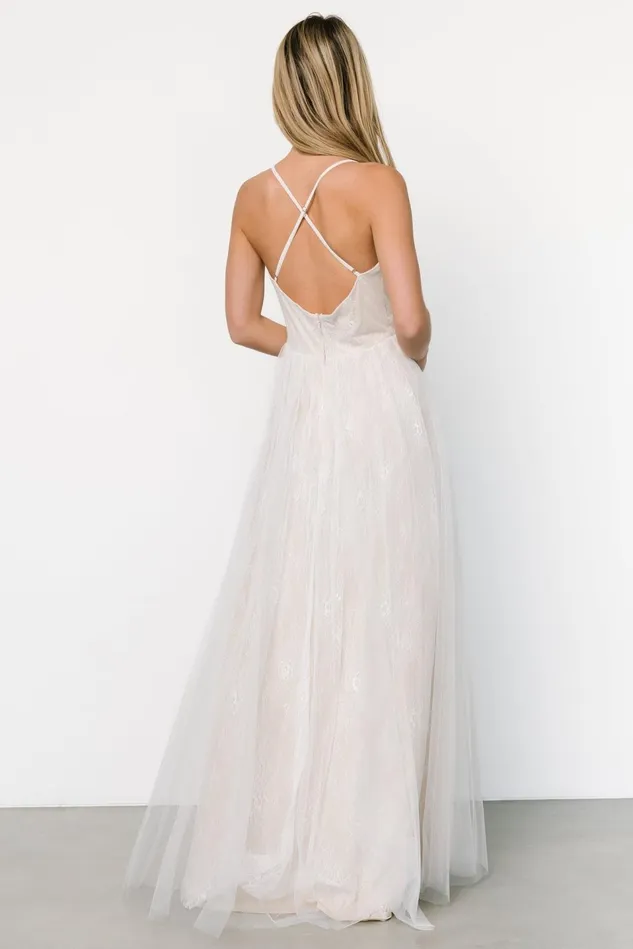 Baltic Born Bridal Women Vasia Lace Tulle Maxi Dress White Nude Baltic Born Bridal Women Vasia Lace Tulle Maxi Dress White Nude