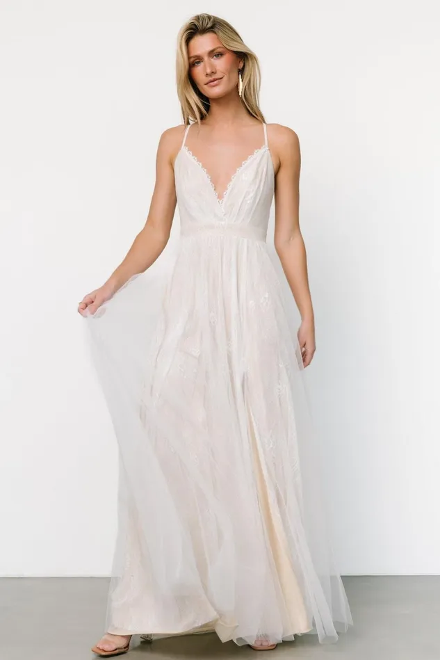Baltic Born Bridal Women Vasia Lace Tulle Maxi Dress White Nude Baltic Born Bridal Women Vasia Lace Tulle Maxi Dress White Nude