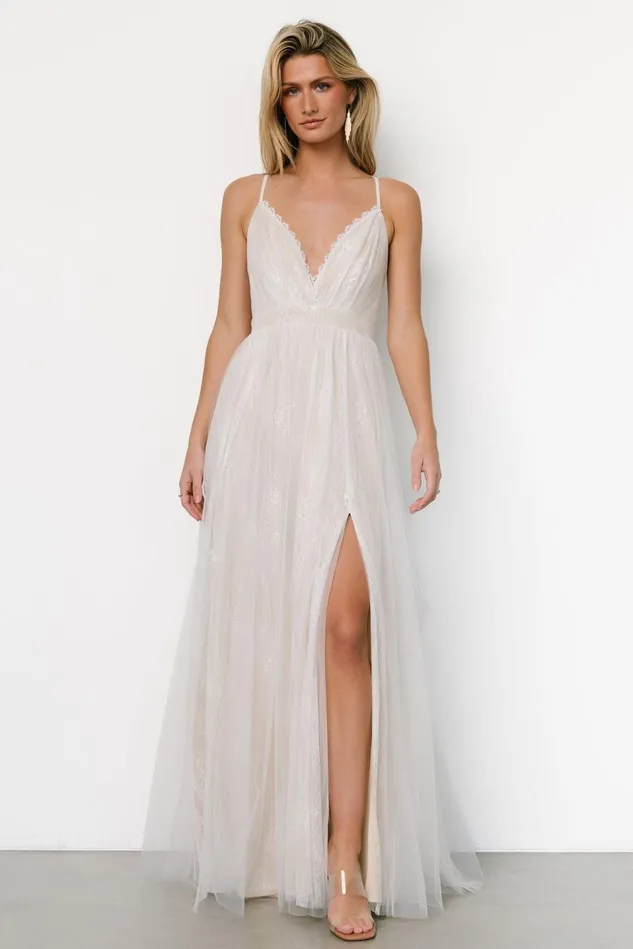 Baltic Born Bridal Women Vasia Lace Tulle Maxi Dress White Nude Baltic Born Bridal Women Vasia Lace Tulle Maxi Dress White Nude