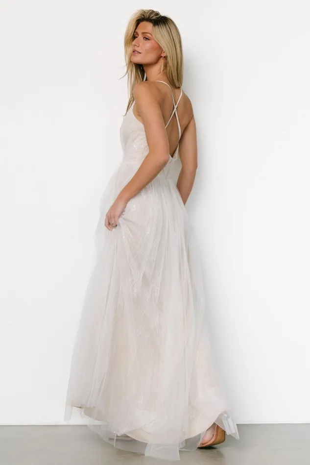 Baltic Born Bridal Women Vasia Lace Tulle Maxi Dress White Nude Baltic Born Bridal Women Vasia Lace Tulle Maxi Dress White Nude