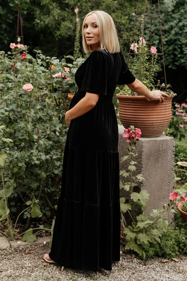 Baltic Born Bump Friendly Women Artemis Velvet Maxi Dress Black