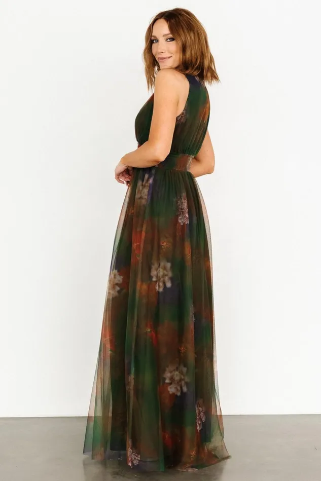 Baltic Born Bump Friendly Women Kamila Tulle Maxi Dress Olive Multi Floral