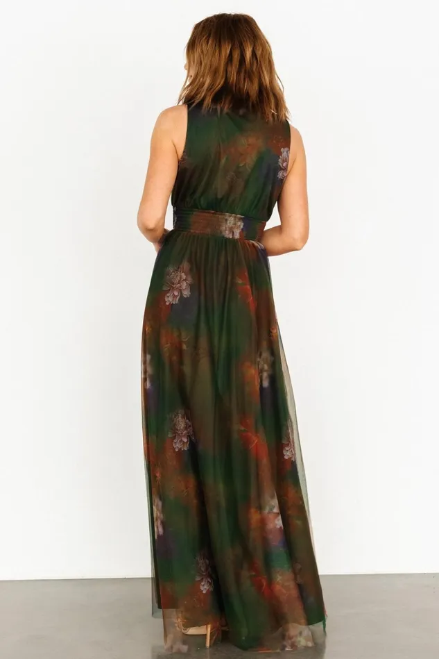 Baltic Born Bump Friendly Women Kamila Tulle Maxi Dress Olive Multi Floral