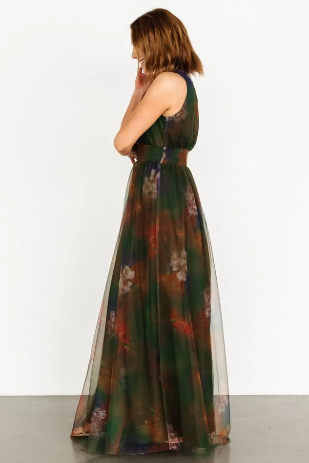 Baltic Born Bump Friendly Women Kamila Tulle Maxi Dress Olive Multi Floral