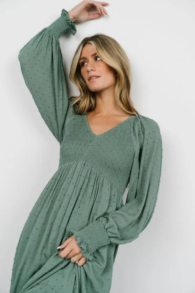 Baltic Born Bump Friendly Women Lainey Smocked Dotted Midi Dress Dark Sage Baltic Born Bump Friendly Women Lainey Smocked Dotted Midi Dress Dark Sage