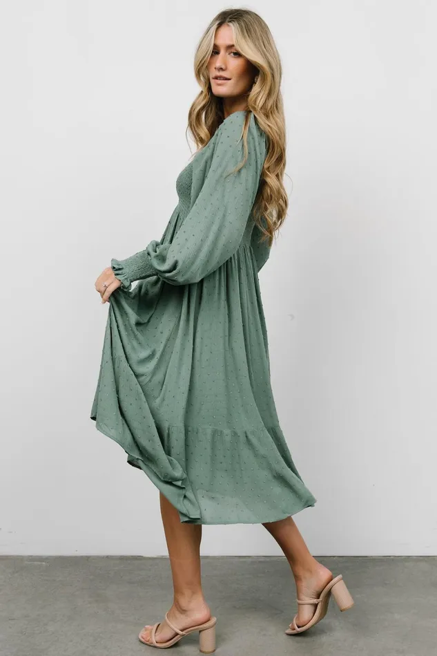 Baltic Born Bump Friendly Women Lainey Smocked Dotted Midi Dress Dark Sage Baltic Born Bump Friendly Women Lainey Smocked Dotted Midi Dress Dark Sage