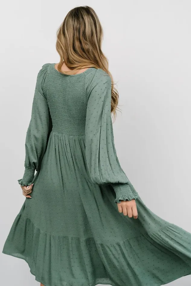 Baltic Born Bump Friendly Women Lainey Smocked Dotted Midi Dress Dark Sage Baltic Born Bump Friendly Women Lainey Smocked Dotted Midi Dress Dark Sage