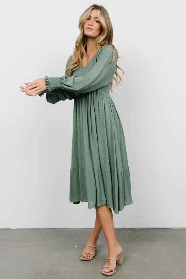 Baltic Born Bump Friendly Women Lainey Smocked Dotted Midi Dress Dark Sage Baltic Born Bump Friendly Women Lainey Smocked Dotted Midi Dress Dark Sage
