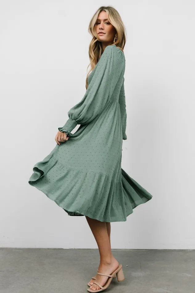 Baltic Born Bump Friendly Women Lainey Smocked Dotted Midi Dress Dark Sage Baltic Born Bump Friendly Women Lainey Smocked Dotted Midi Dress Dark Sage