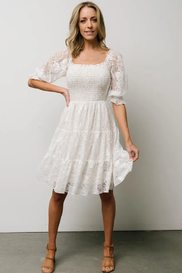 Baltic Born Bump Friendly Women Tate Smocked Lace Short Dress Off White
