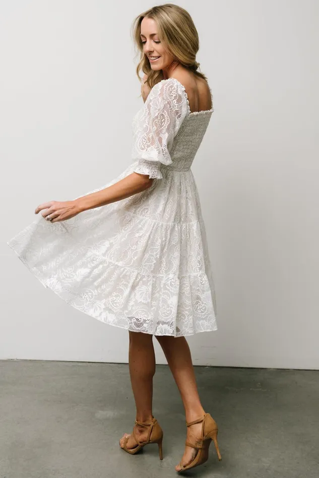 Baltic Born Bump Friendly Women Tate Smocked Lace Short Dress Off White