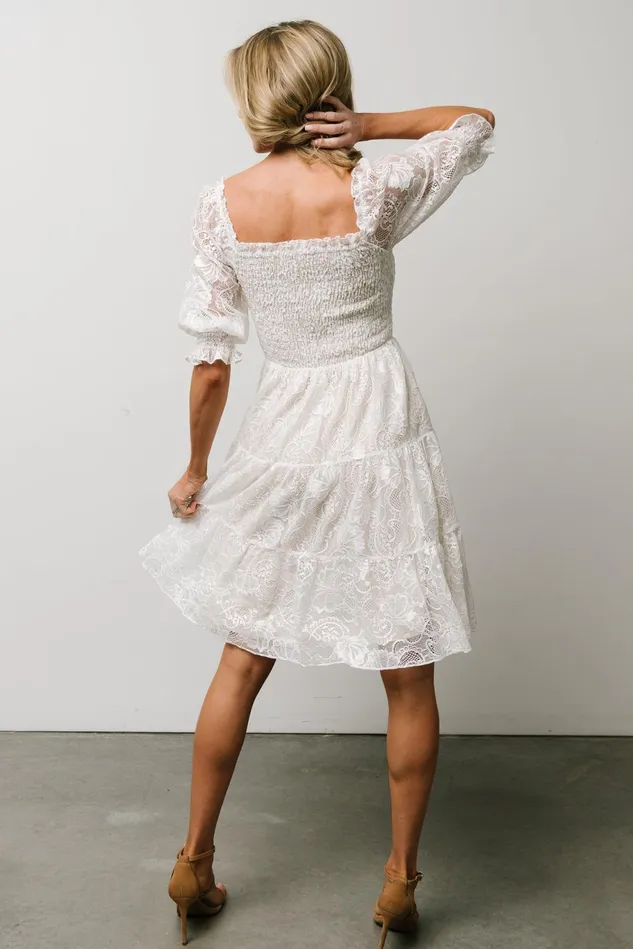 Baltic Born Bump Friendly Women Tate Smocked Lace Short Dress Off White