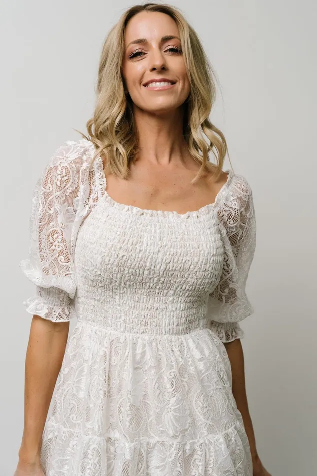 Baltic Born Bump Friendly Women Tate Smocked Lace Short Dress Off White
