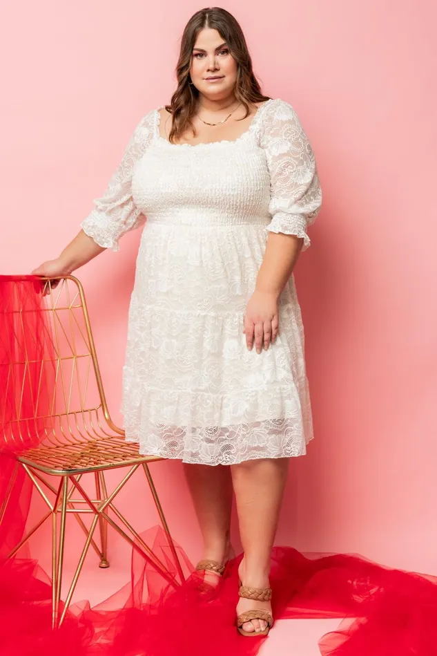 Baltic Born Bump Friendly Women Tate Smocked Lace Short Dress Off White