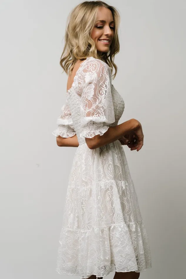 Baltic Born Bump Friendly Women Tate Smocked Lace Short Dress Off White