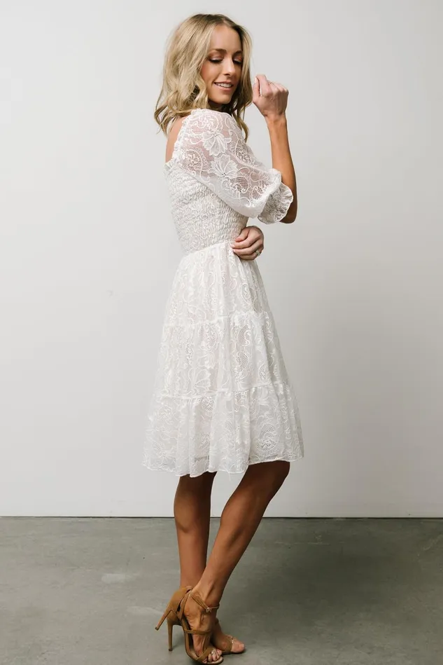 Baltic Born Bump Friendly Women Tate Smocked Lace Short Dress Off White