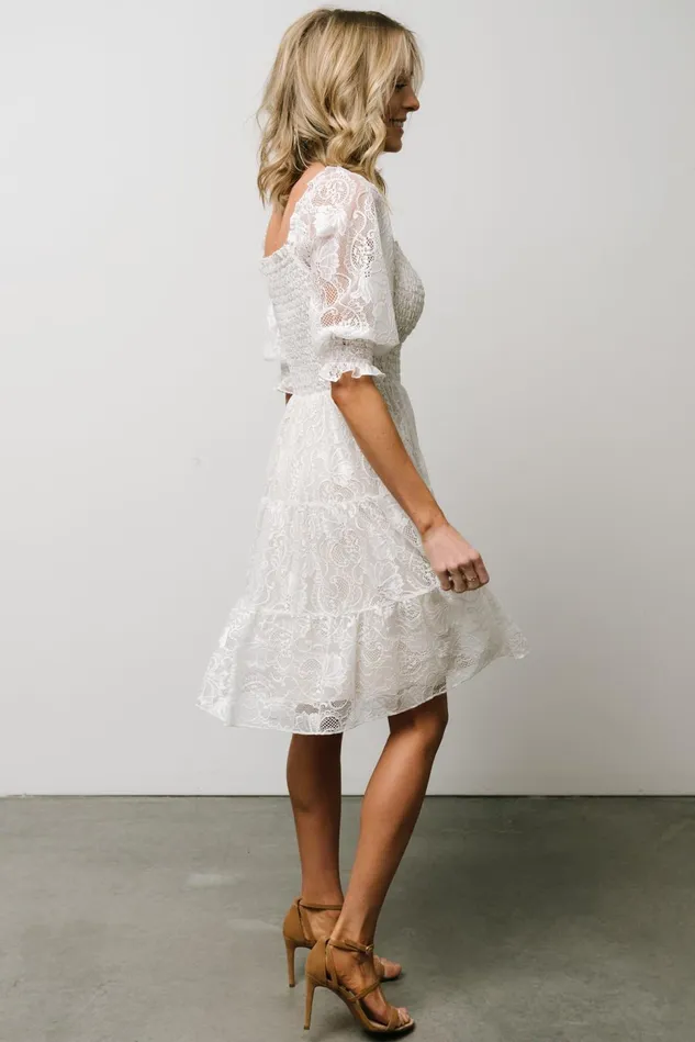 Baltic Born Bump Friendly Women Tate Smocked Lace Short Dress Off White