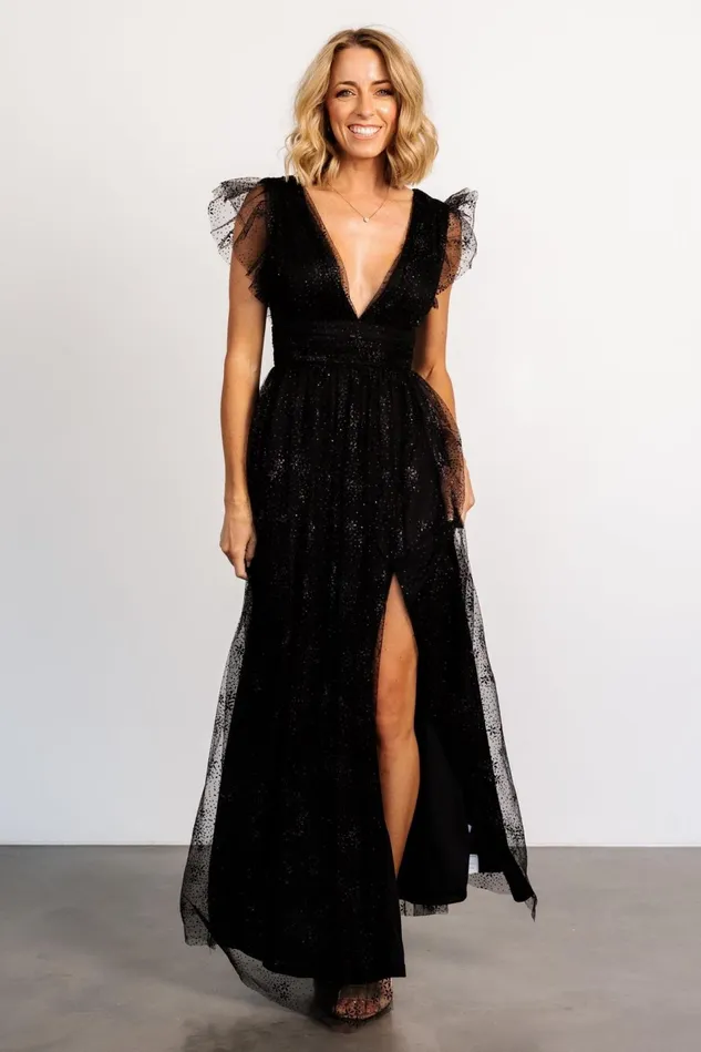 Baltic Born Embellished Sequin Women Adalyn Shimmer Maxi Dress Black Baltic Born Embellished Sequin Women Adalyn Shimmer Maxi Dress Black