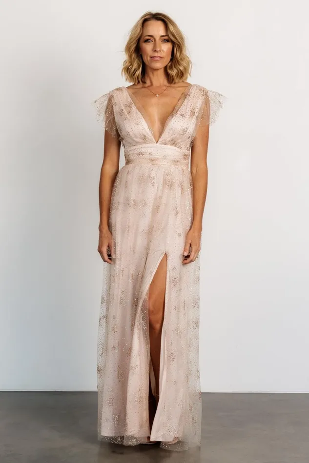 Baltic Born Embellished Sequin Women Adalyn Shimmer Maxi Dress Blush Gold Baltic Born Embellished Sequin Women Adalyn Shimmer Maxi Dress Blush Gold