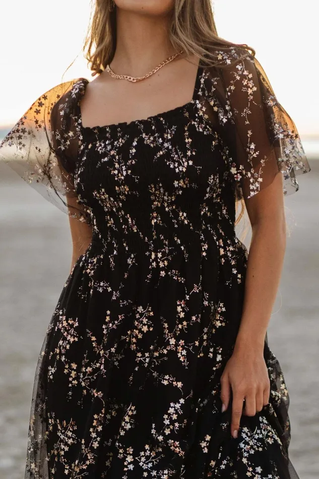 Baltic Born Embellished Sequin Women Cassandra Tulle Maxi Dress Metallic Black