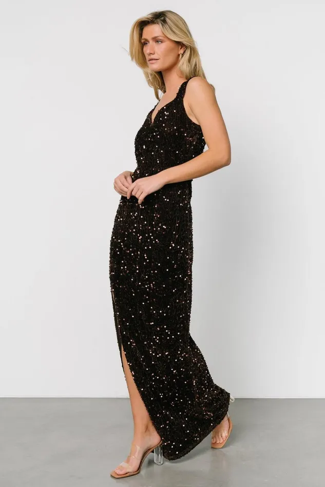 Baltic Born Embellished Sequin Women Marilyn Sequin Maxi Gown Dark Brown Baltic Born Embellished Sequin Women Marilyn Sequin Maxi Gown Dark Brown