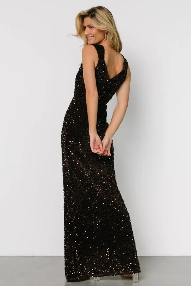 Baltic Born Embellished Sequin Women Marilyn Sequin Maxi Gown Dark Brown Baltic Born Embellished Sequin Women Marilyn Sequin Maxi Gown Dark Brown