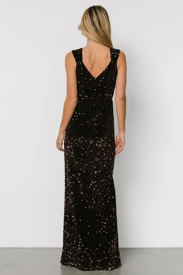Baltic Born Embellished Sequin Women Marilyn Sequin Maxi Gown Dark Brown Baltic Born Embellished Sequin Women Marilyn Sequin Maxi Gown Dark Brown