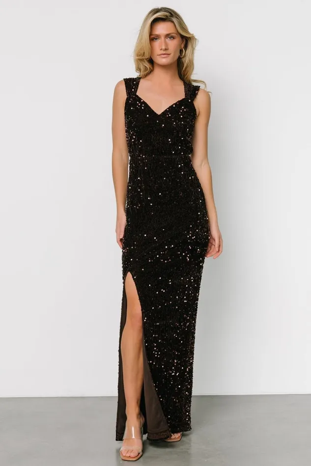 Baltic Born Embellished Sequin Women Marilyn Sequin Maxi Gown Dark Brown Baltic Born Embellished Sequin Women Marilyn Sequin Maxi Gown Dark Brown